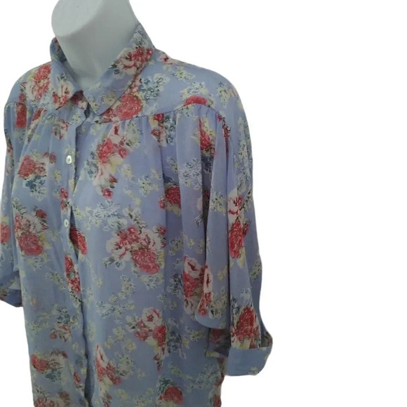 Seduction Dropped Shoulder  Blouse, Blue Floral, M - Picture 5 of 9